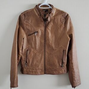 William Rast Tan Faux Leather Vintage Look Rock Moto Grunge Spring Jacket Sz L